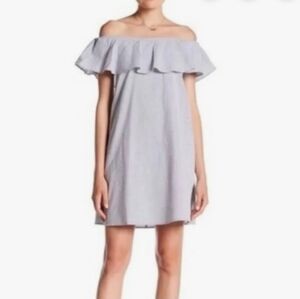 Eliza J Striped Off-Shoulder Ruffle Summer Dress With Pockets Size 8 NWT